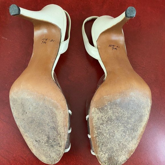 Vintage AMANO Clear Peep Toe Sling Back Heels 1960's Cream Leather Shoes Womens - Picture 6 of 6